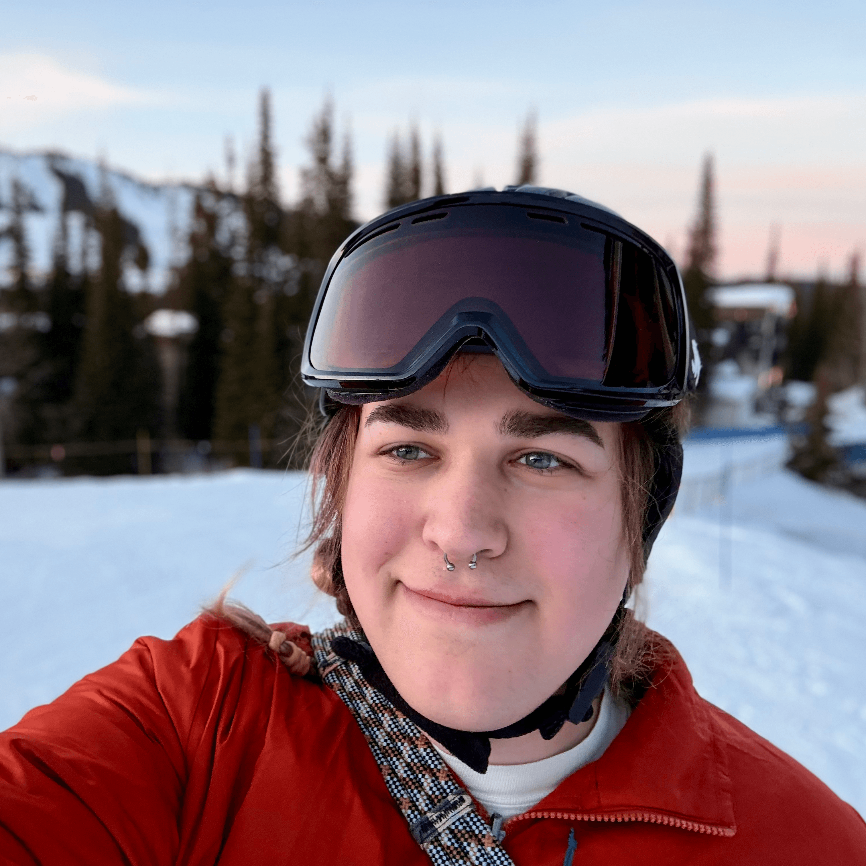 Selfie of Onyx Cheyne Wearing Ski Gear on the mountain